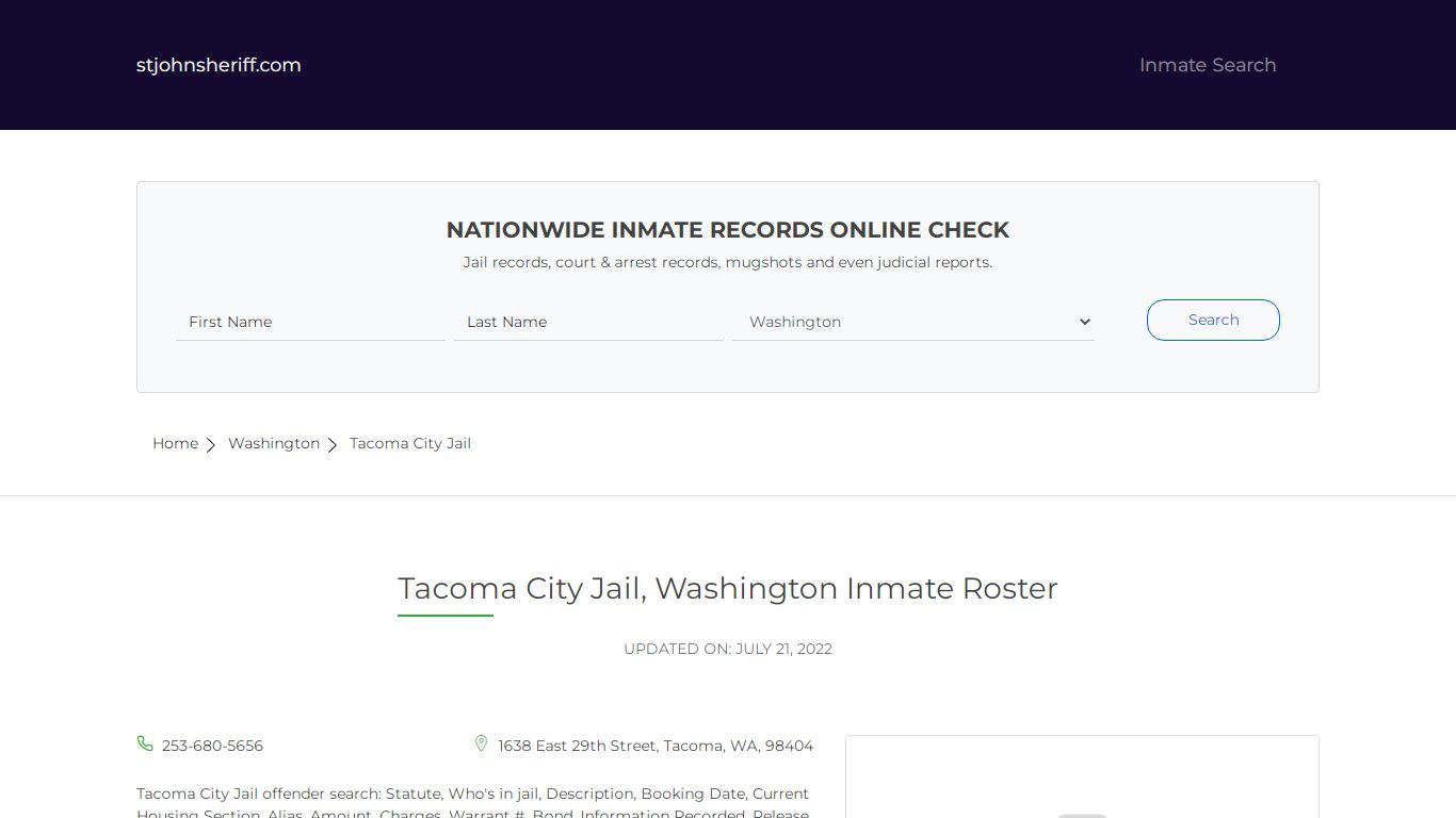 Tacoma City Jail, Washington Inmate Roster