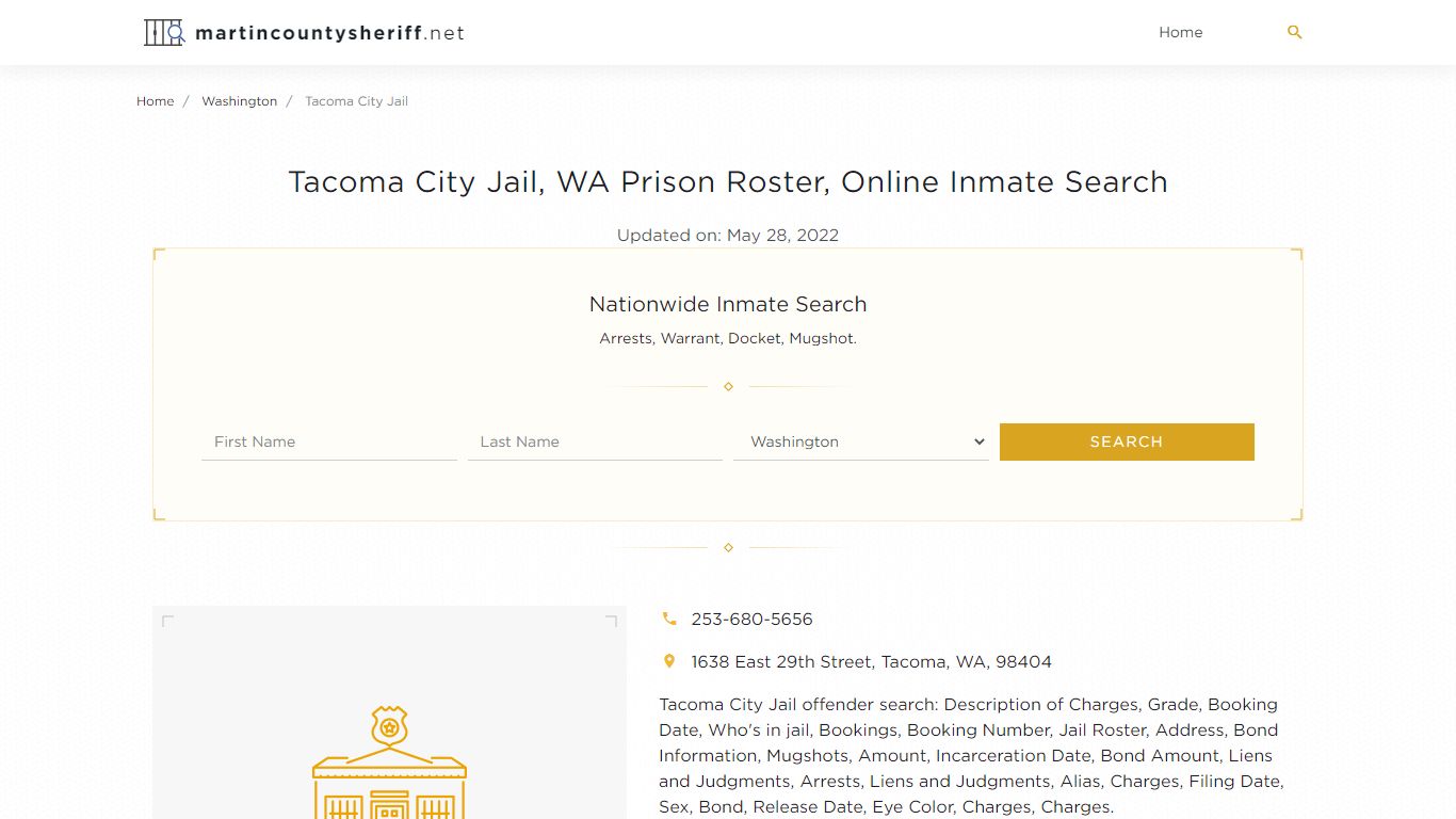 Tacoma City Jail, WA Prison Roster, Online Inmate Search ...